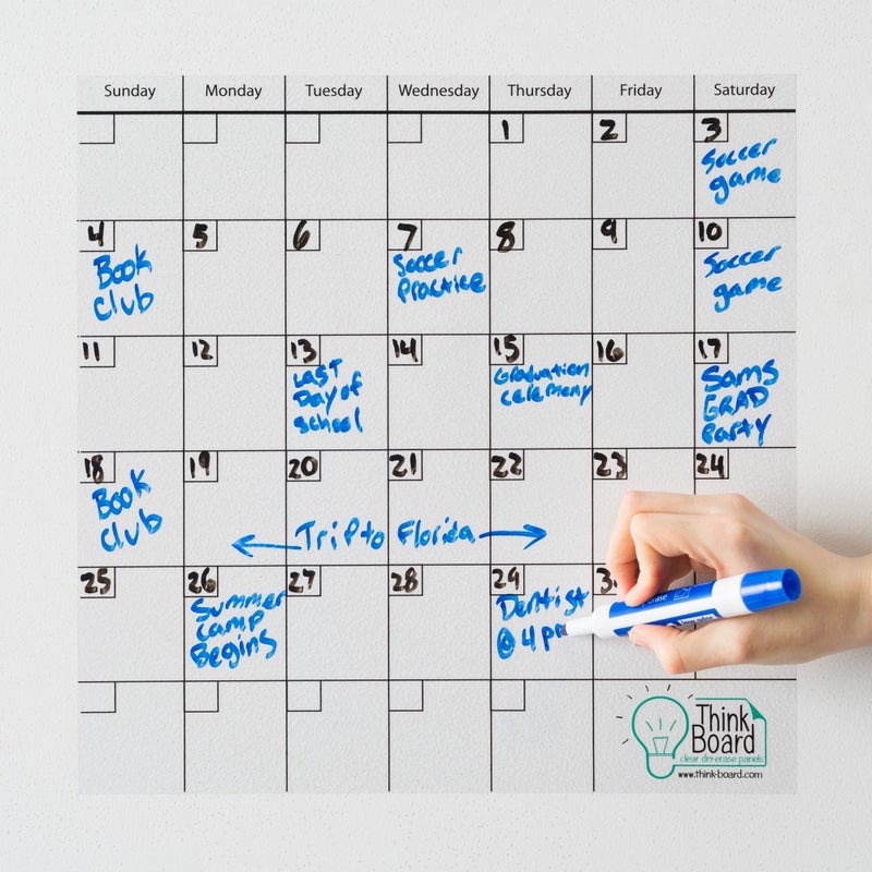 Think Board Clear Dry Erase Calendar â€“ 14"x14" Reusable Whiteboard for Wall or Fridge â€“ Removable Self-Adhesive Surface for Home, Office, Dorm, or Classroom - Image 1